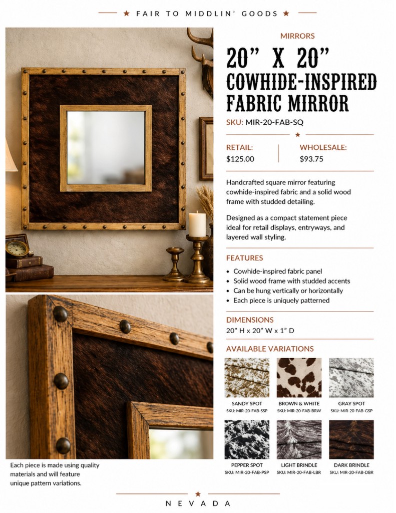 20" x 20" Cowhide-Inspired Fabric Mirror