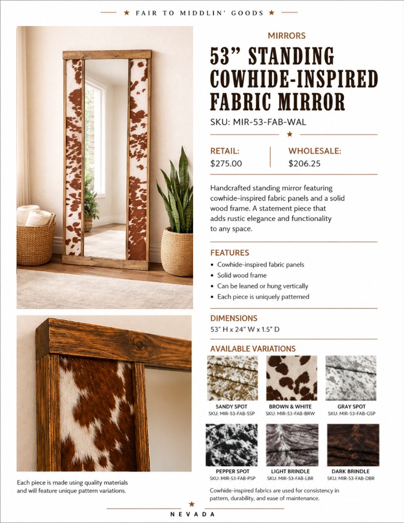 53" Standing Cowhide-Inspired Fabric Mirror
